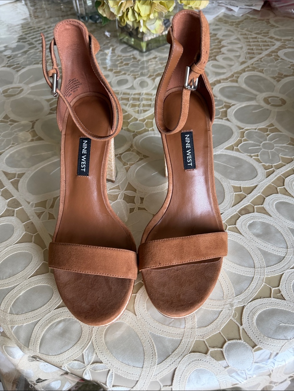 Nine West Brown Suede Ankle-Strap Block Heels